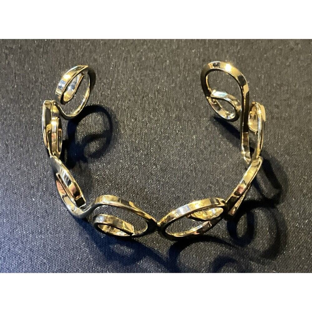 6.75in Gold Tone Open Cuff Geometric Bracelet